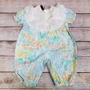 Vintage 90s Somersaults Baby Lace Floral One Piece 3-6 Months Snap Closure